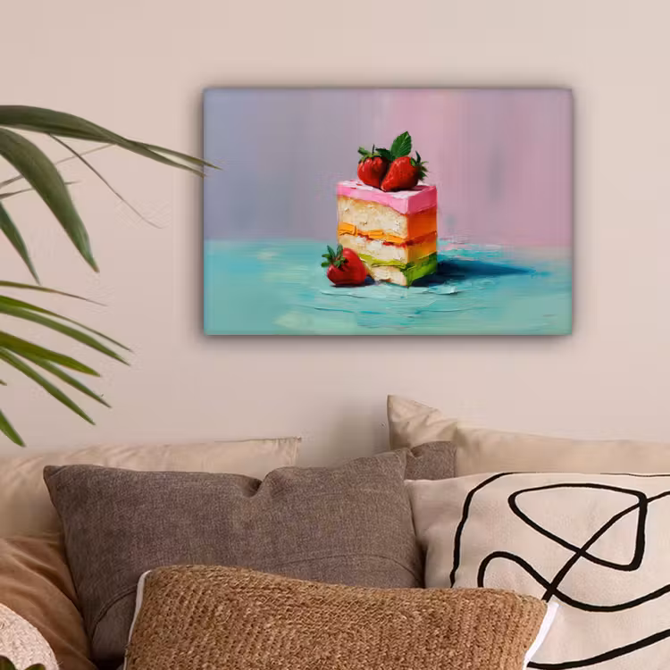 Taartje - Aardbeien - Glazuur - Kleurrijk canvas 2cm klein -sfeer1