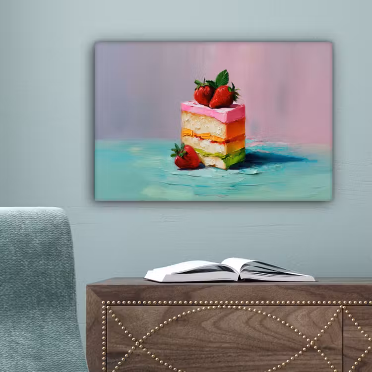 Taartje - Aardbeien - Glazuur - Kleurrijk canvas 2cm klein -sfeer4