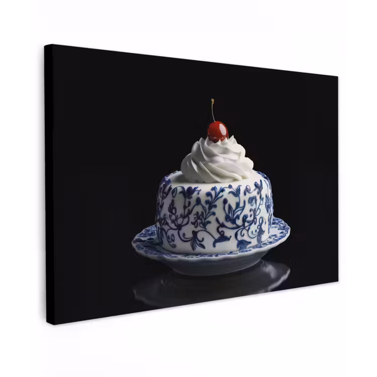 Taart - Slagroom - Kers - Bord - Delfts blauw canvas 2cm klein -z3d