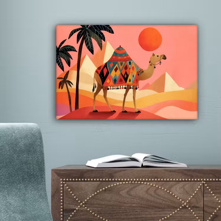 Kameel - Pyramides - Rode zon canvas 2cm klein -sfeer4