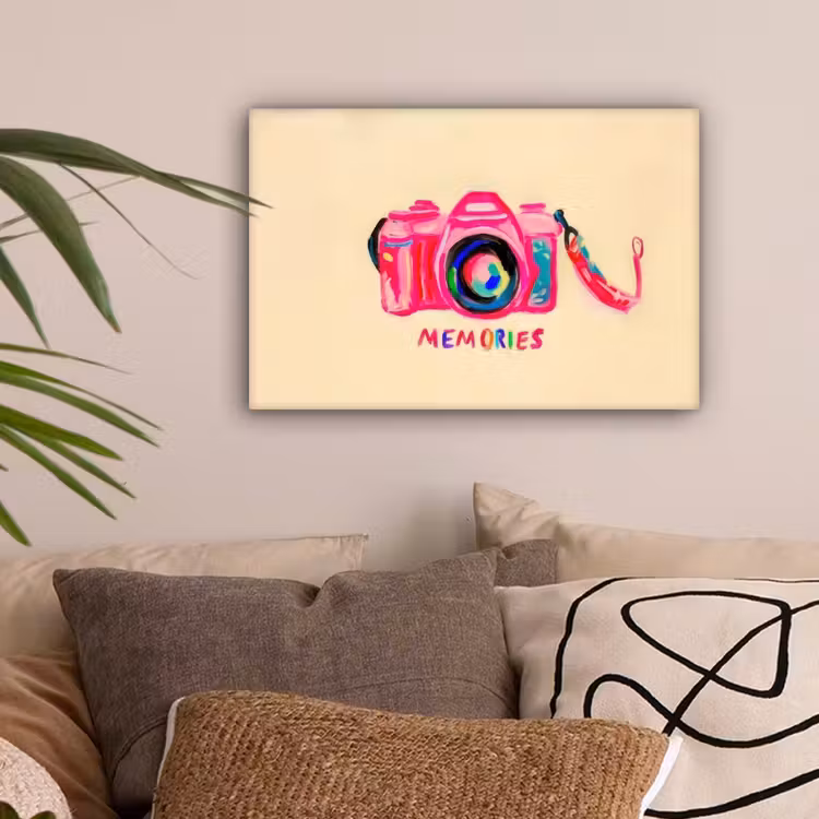 Camera - Memories - Roze - Geschilderd canvas 2cm klein -sfeer1