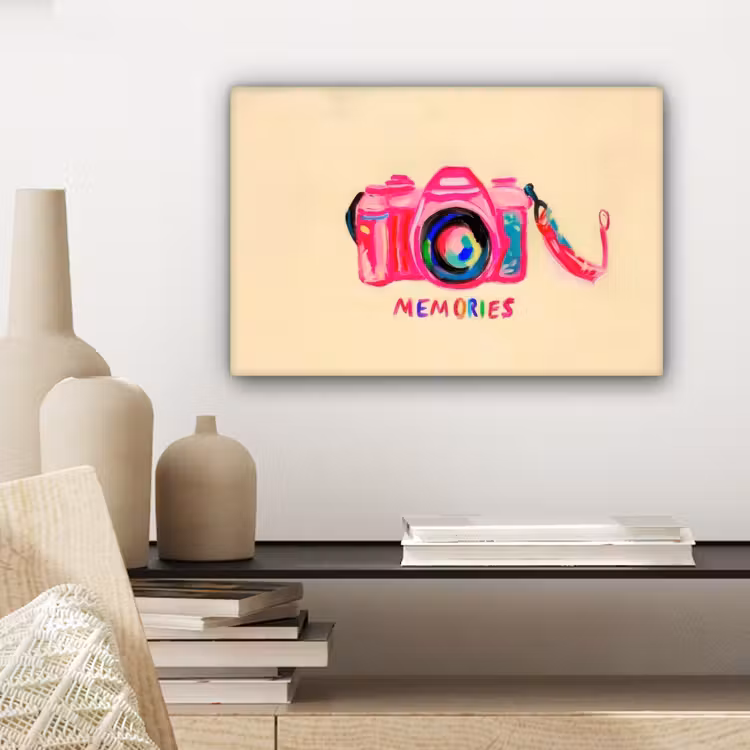 Camera - Memories - Roze - Geschilderd canvas 2cm klein -sfeer6