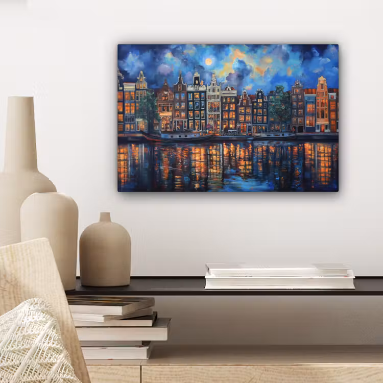 Grachten Amsterdam - Huizen - Stad - Kleurrijk canvas 2cm klein -sfeer6