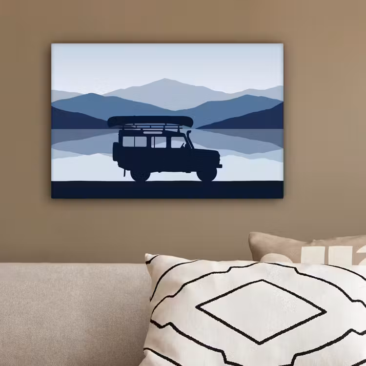 Auto - Meer - Bergen - Blauw canvas 2cm klein -sfeer3