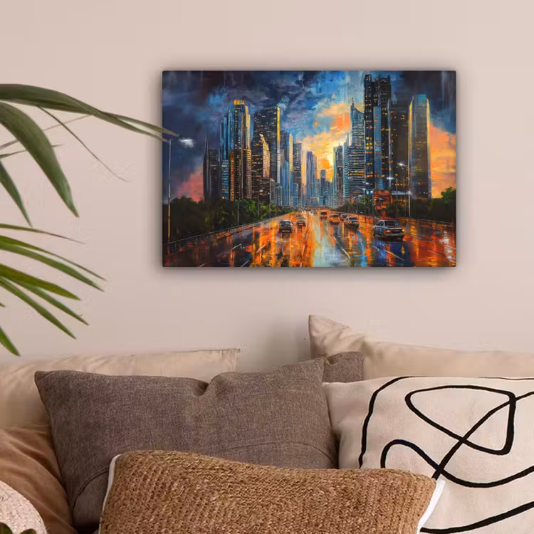 Auto - Skyline - Zon - Blauw canvas 2cm klein -sfeer1
