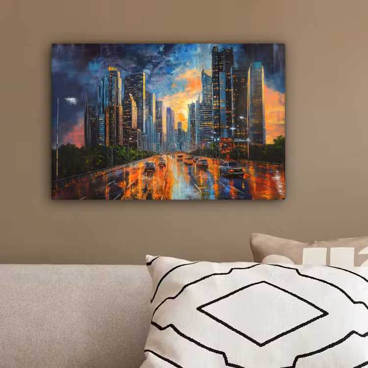 Auto - Skyline - Zon - Blauw canvas 2cm klein -sfeer3