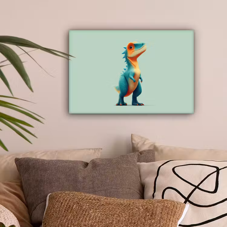 Cartoon - Dino - Oranje - Stekels canvas 2cm klein -sfeer1