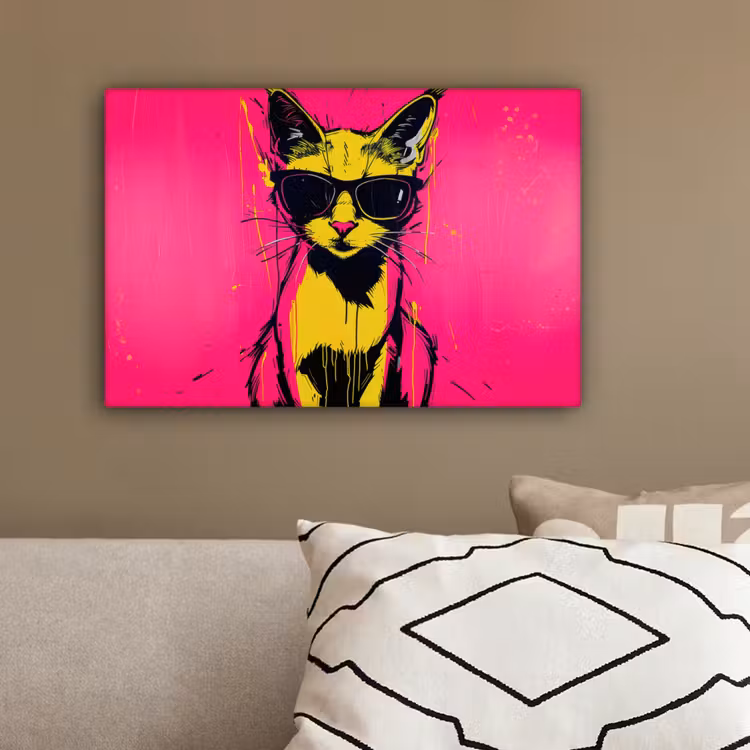 Kat - Art - Zonnebril - Roze canvas 2cm klein -sfeer3