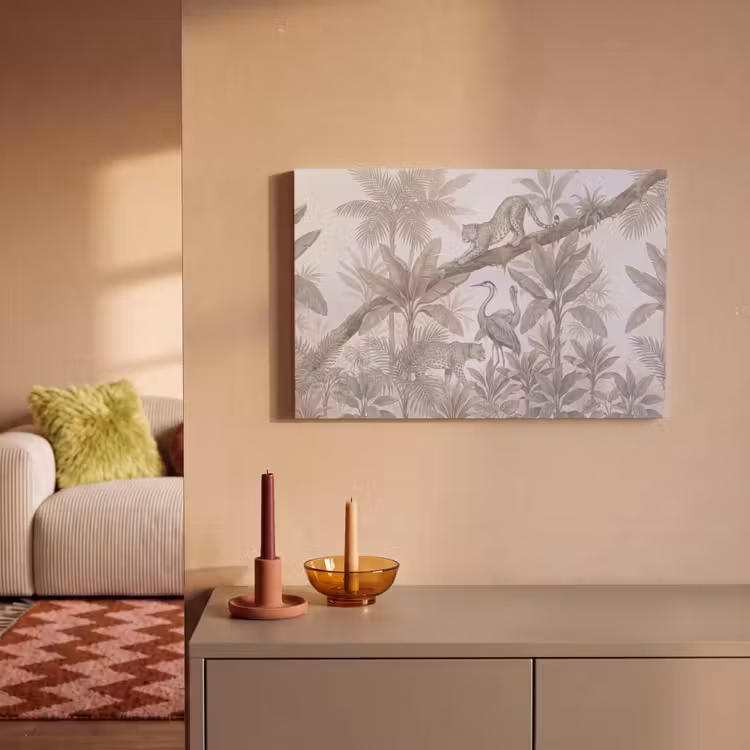 Kat - Vogel - Jungle - Illustratie - Dieren canvas 2cm klein -sfeer1