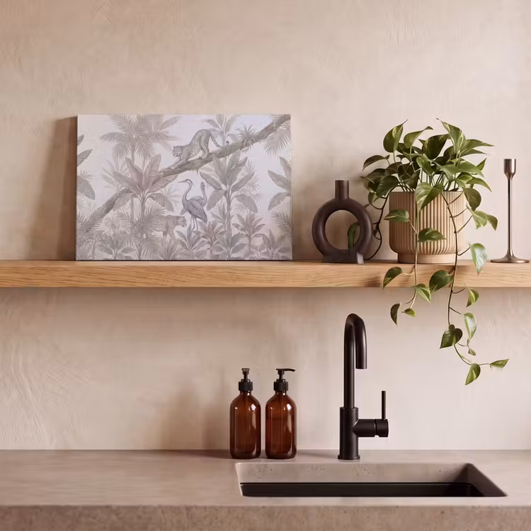 Kat - Vogel - Jungle - Illustratie - Dieren canvas 2cm klein -sfeer3