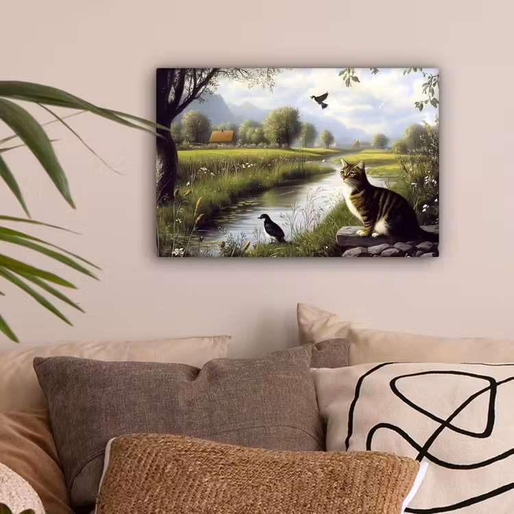Kat - Beekje - Weide canvas 2cm klein -sfeer1