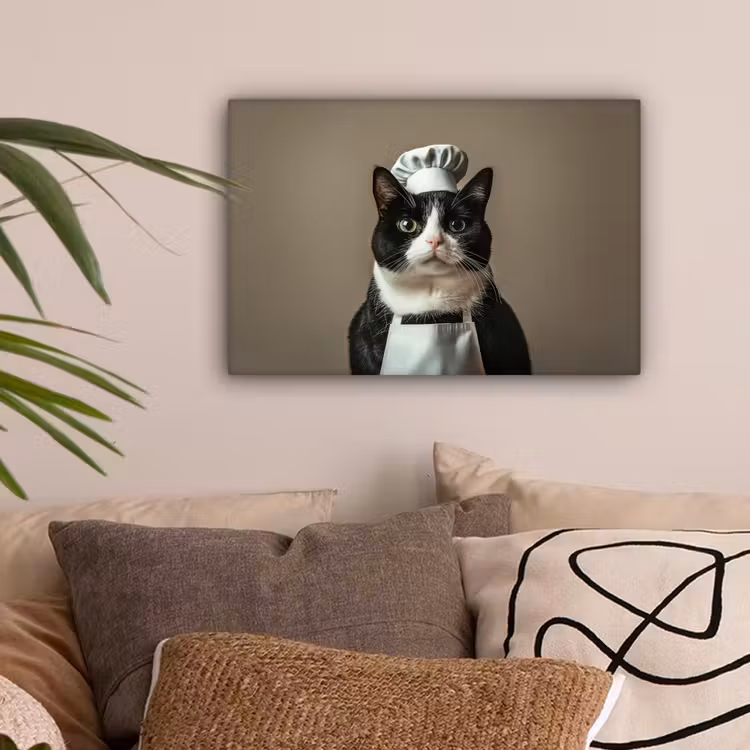 Kat - Kokskleding - Zwart - Wit canvas 2cm klein -sfeer1