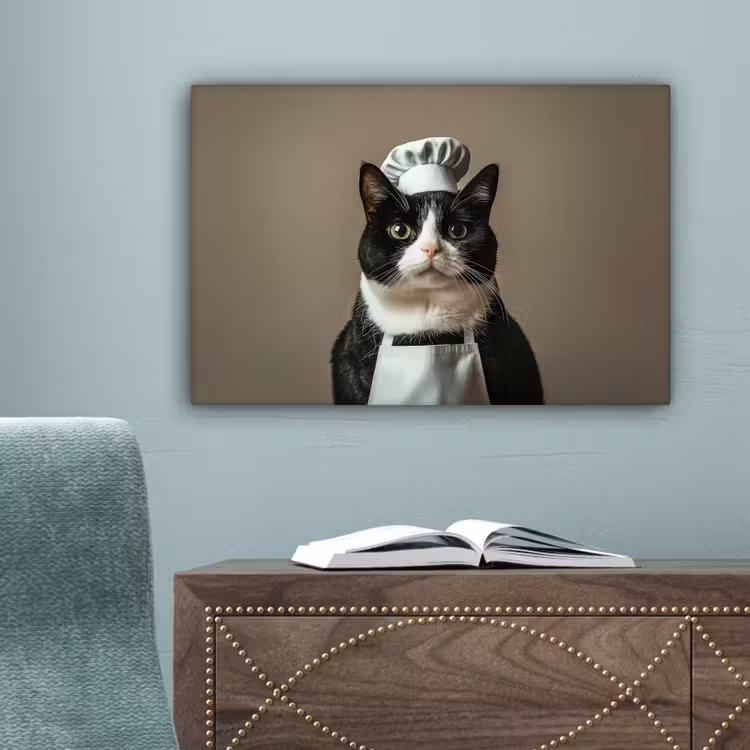 Kat - Kokskleding - Zwart - Wit canvas 2cm klein -sfeer4