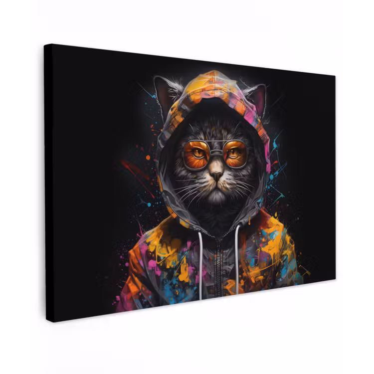 Kat - Jas - Graffiti - Bril - Zwart canvas 2cm klein -z3d