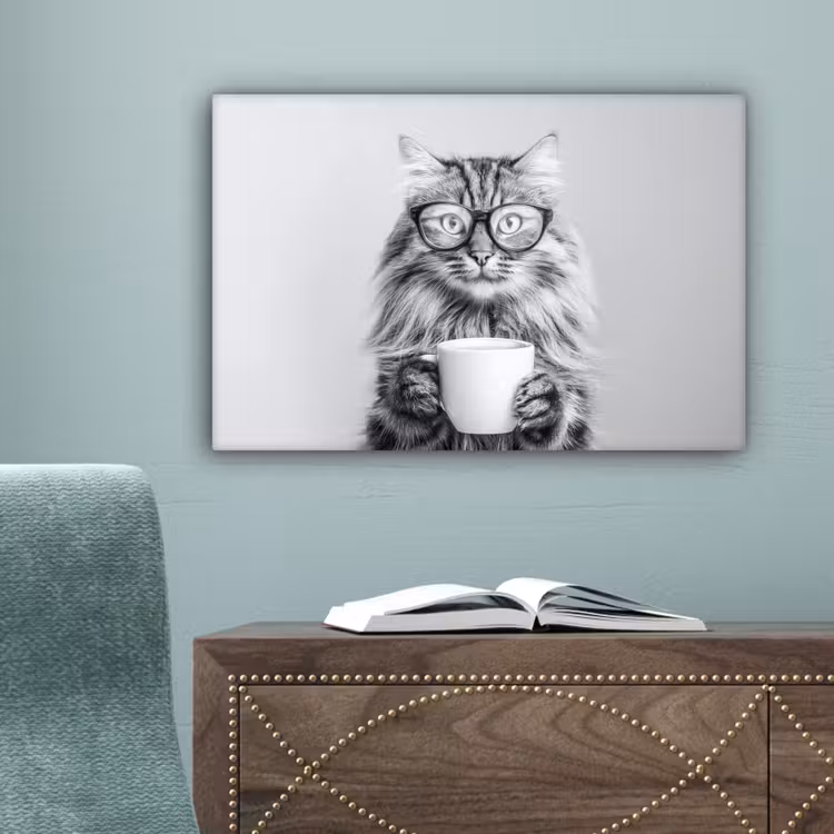 Kat - Bril - Mok - Pluizig canvas 2cm klein -sfeer4