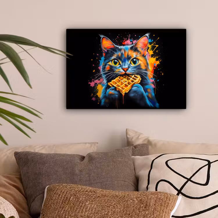 Kat - Graffiti - Kleurrijk - Wafel - Eten canvas 2cm klein -sfeer1