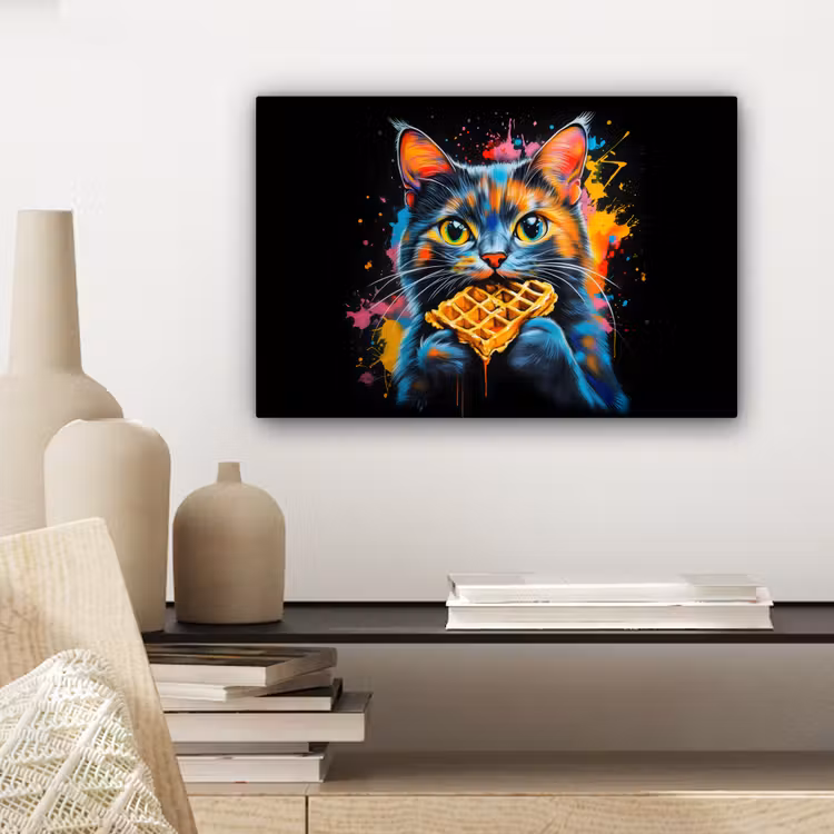 Kat - Graffiti - Kleurrijk - Wafel - Eten canvas 2cm klein -sfeer6