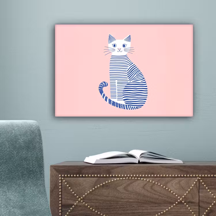 Kat - Illustratie - Minimalistisch - Roze canvas 2cm klein -sfeer4