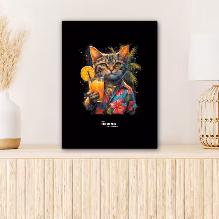 Kat in tropische street art stijl canvas 2cm klein -sfeer5