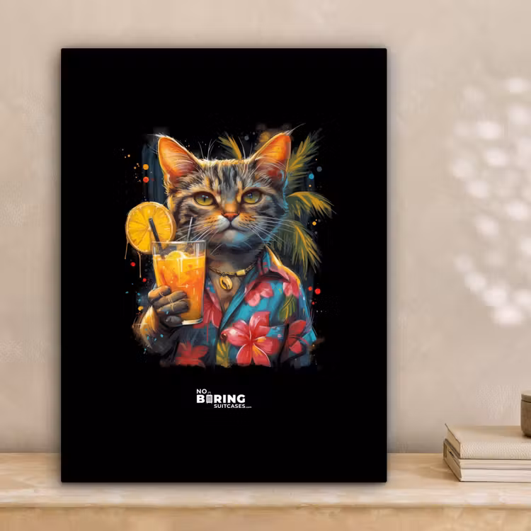 Kat in tropische street art stijl canvas 2cm klein -sfeer1