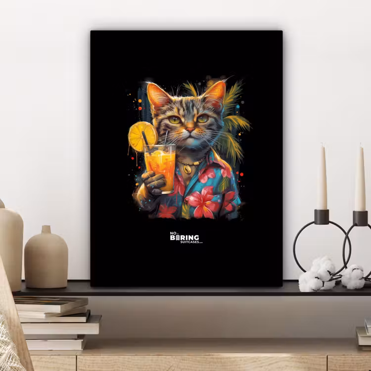 Kat in tropische street art stijl canvas 2cm klein -sfeer6