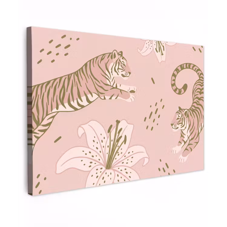 Kat - Springend - Bloemen - Abstract - Roze canvas 2cm klein -z3d