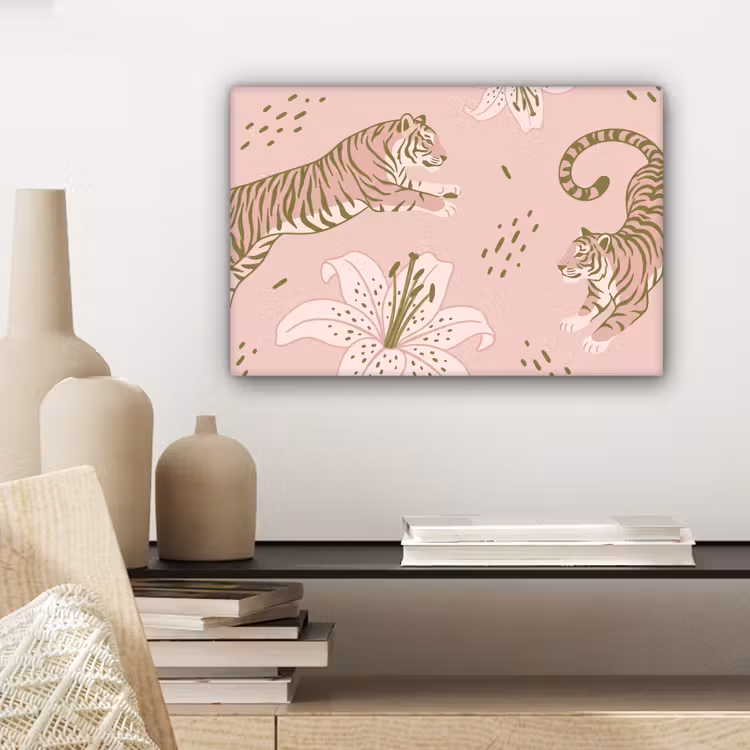 Kat - Springend - Bloemen - Abstract - Roze canvas 2cm klein -sfeer6