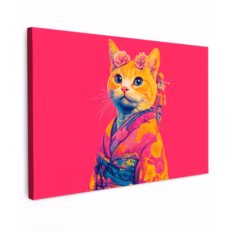 Kat - Kimono - Bloemen - Roze canvas 2cm klein -z3d
