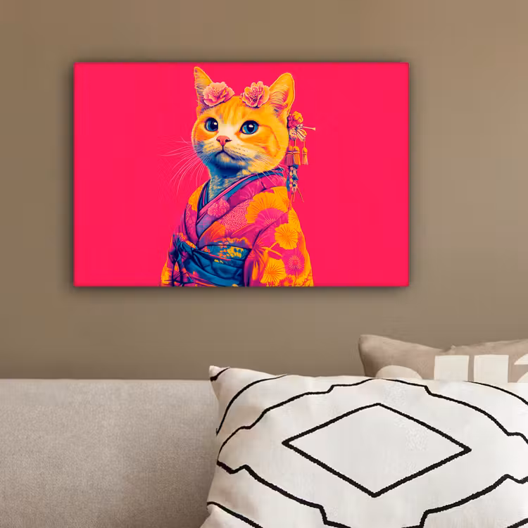 Kat - Kimono - Bloemen - Roze canvas 2cm klein -sfeer3