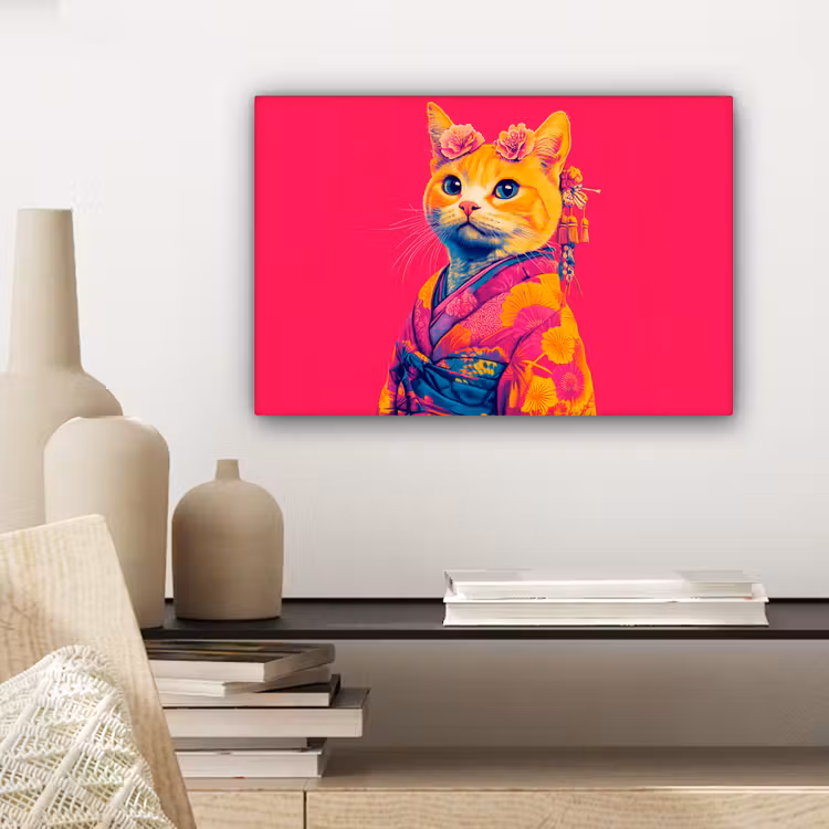 Kat - Kimono - Bloemen - Roze canvas 2cm klein -sfeer6
