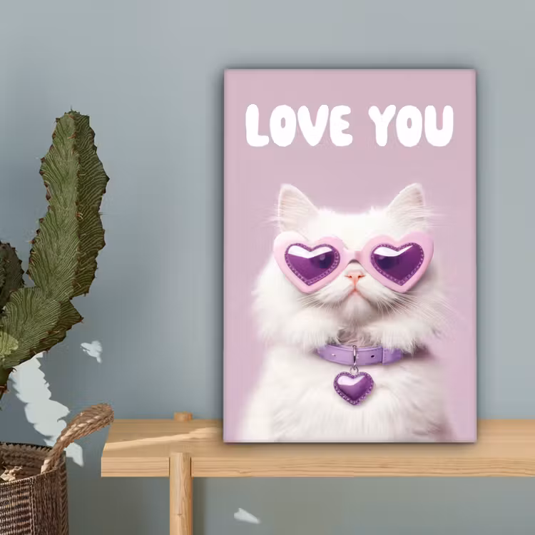 Kat - Love - Paars - Valentijn canvas 2cm klein -sfeer4