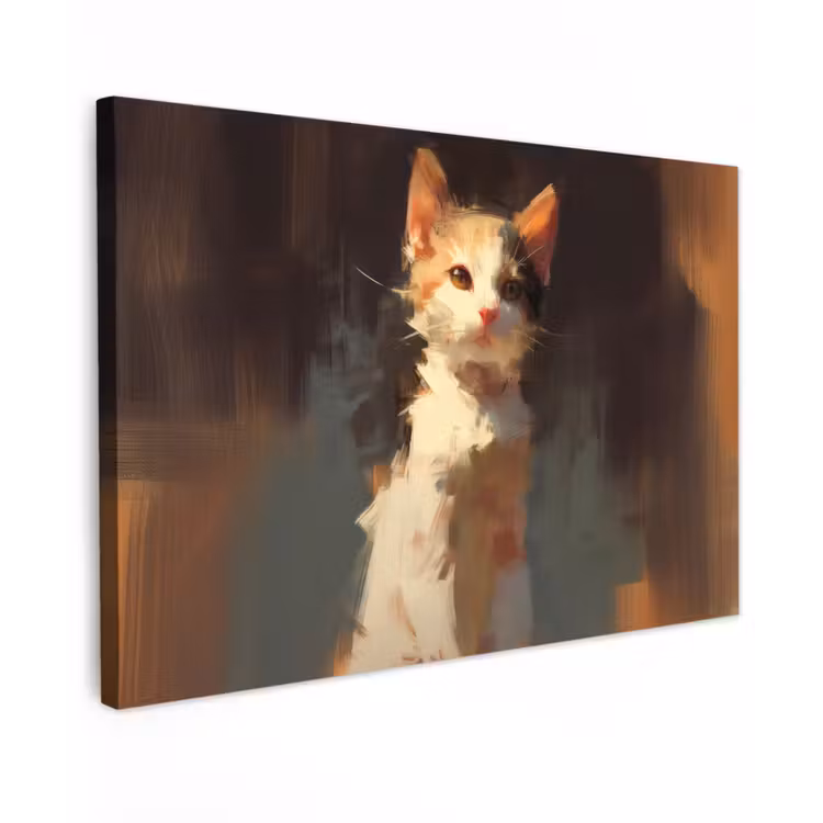 Kat - Geschilderd - Artistiek - Wit canvas 2cm klein -z3d