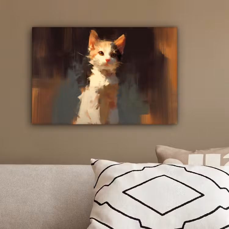 Kat - Geschilderd - Artistiek - Wit canvas 2cm klein -sfeer3