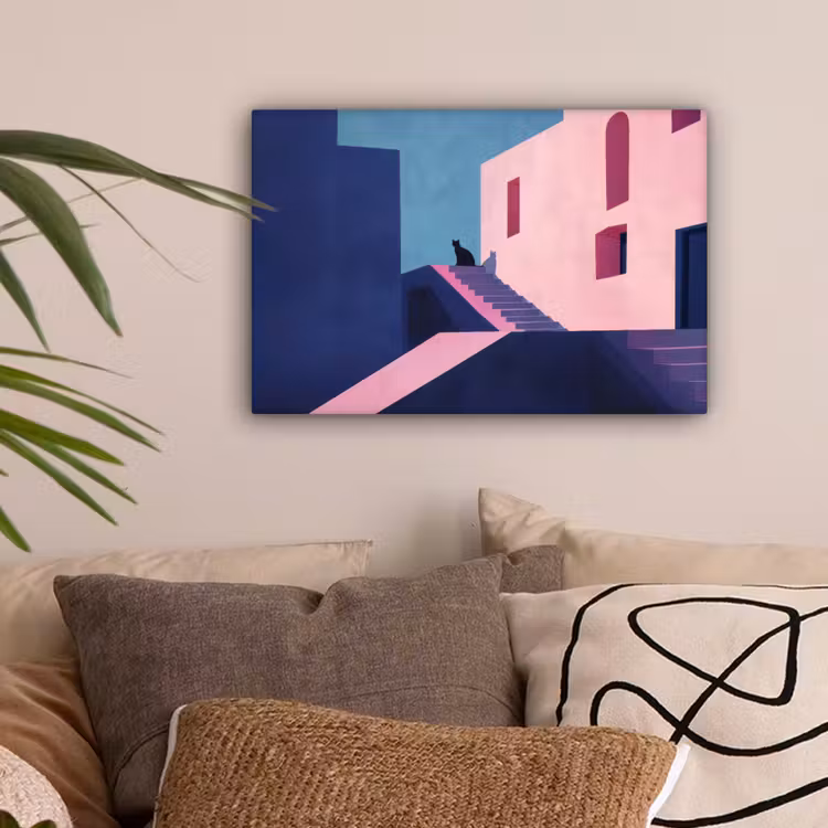 Kat - Trap - Gebouwen - Schaduwcontrasten canvas 2cm klein -sfeer1