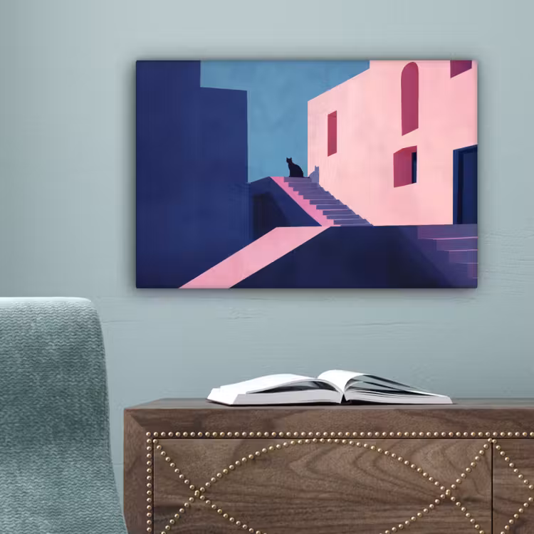 Kat - Trap - Gebouwen - Schaduwcontrasten canvas 2cm klein -sfeer4