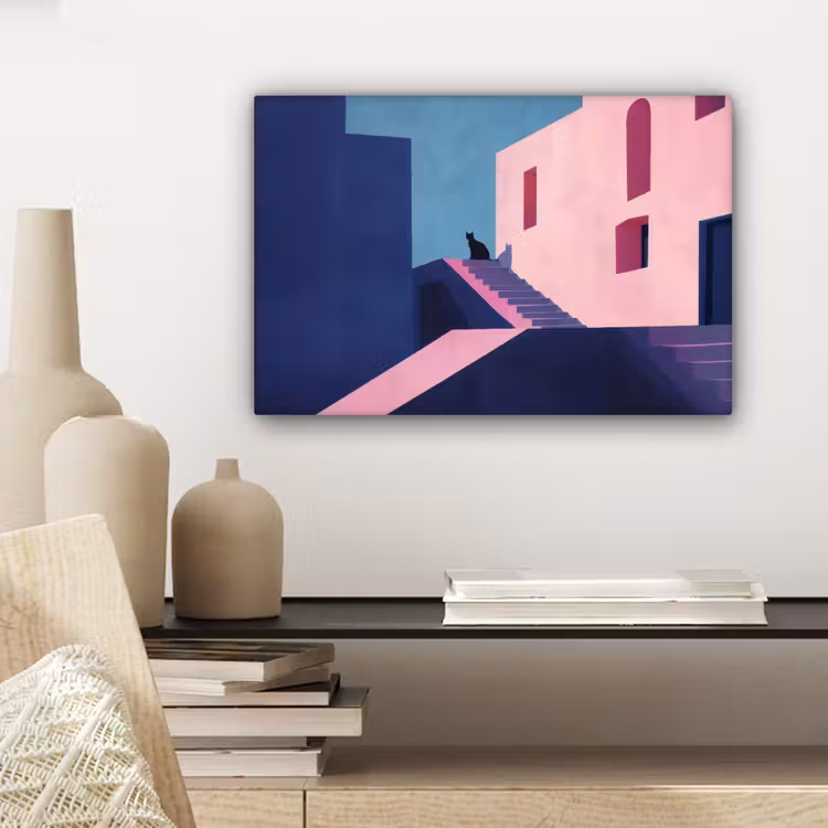 Kat - Trap - Gebouwen - Schaduwcontrasten canvas 2cm klein -sfeer6
