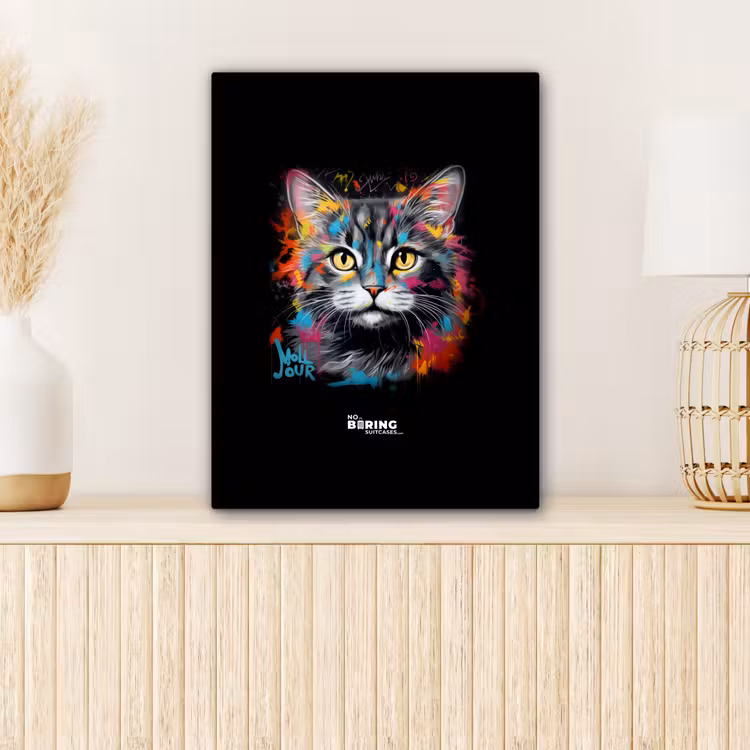 Kat met kleurrijke penseelstreken canvas 2cm klein -sfeer5