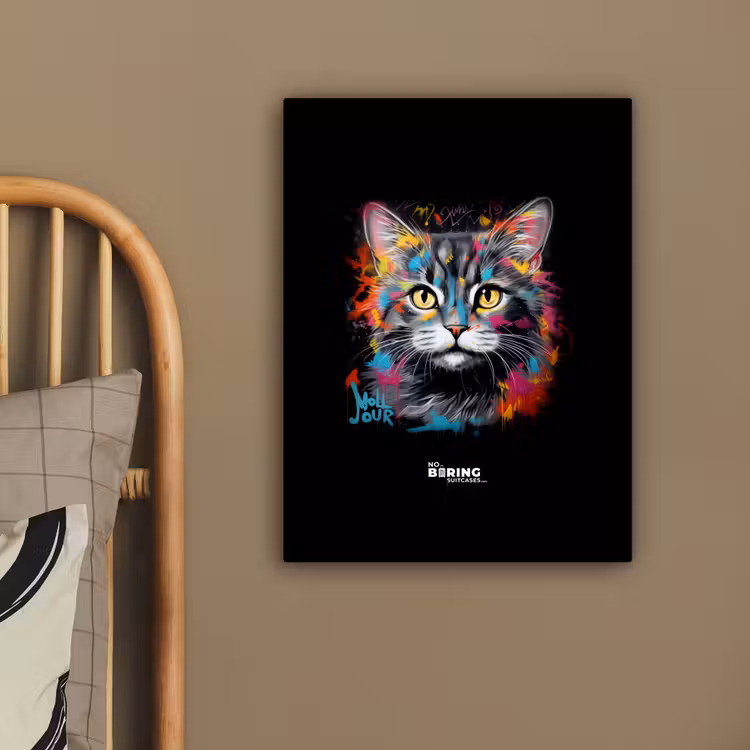 Kat met kleurrijke penseelstreken canvas 2cm klein -sfeer3