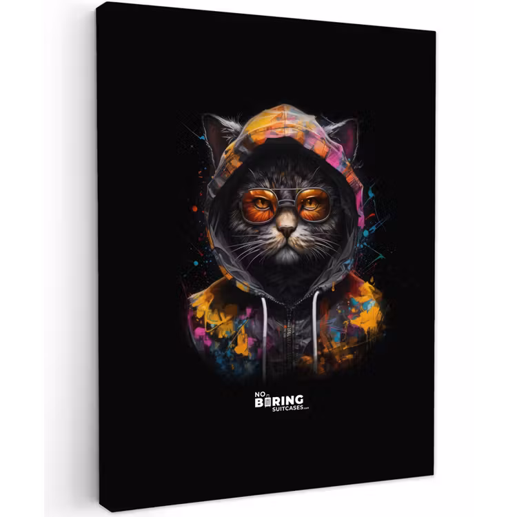 Kat met kleurrijk vest en oranje bril canvas 2cm klein -z3d