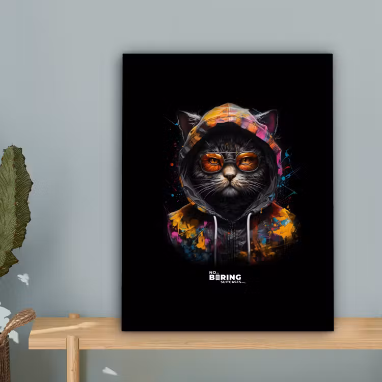 Kat met kleurrijk vest en oranje bril canvas 2cm klein -sfeer4
