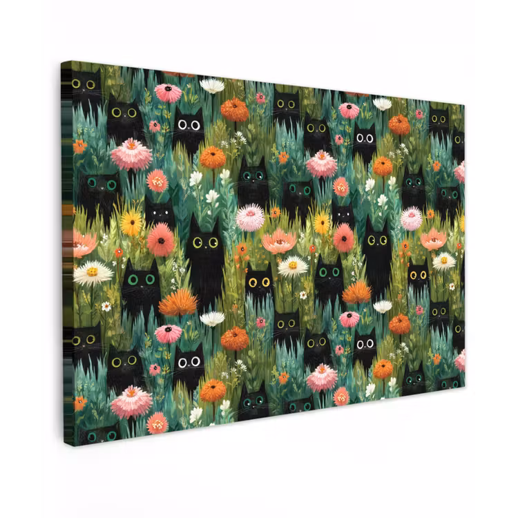 Katten - Bloemen - Kleurrijk canvas 2cm klein 34 -z3d