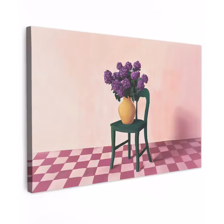 Stoel - Vaas - Bloemen - Geblokt canvas 2cm klein -z3d