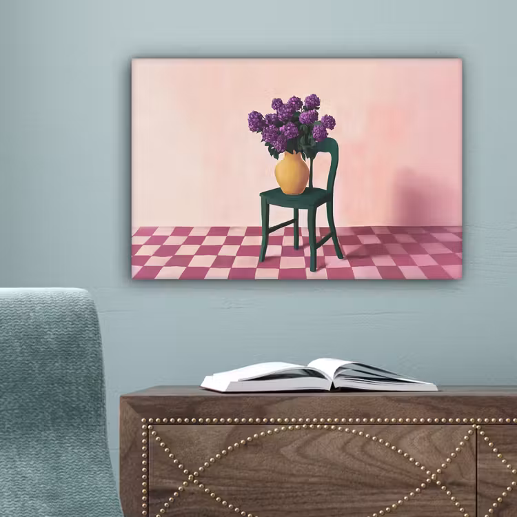 Stoel - Vaas - Bloemen - Geblokt canvas 2cm klein -sfeer4