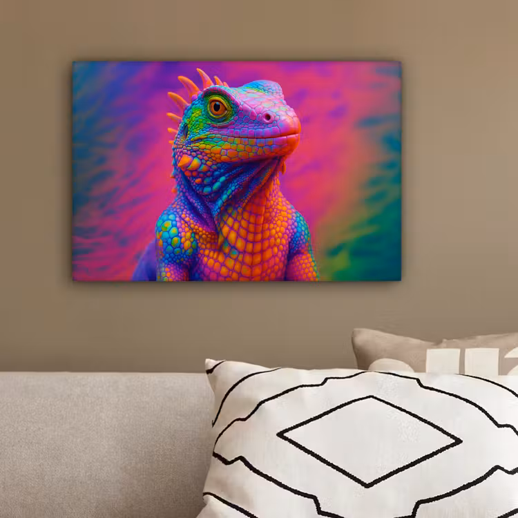 Kameleon - Dieren - Neon - Kleur canvas 2cm klein -sfeer3