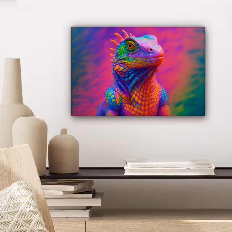 Kameleon - Dieren - Neon - Kleur canvas 2cm klein -sfeer6