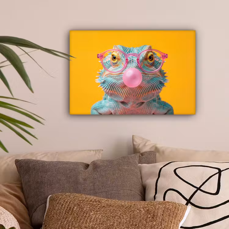 Kameleon - Kauwgom - Kleurrijk canvas 2cm klein -sfeer1