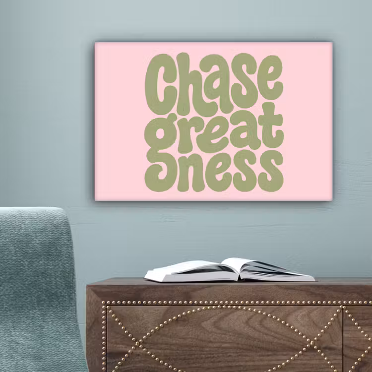 Chase greatness - Groen - Roze - Retro canvas 2cm klein -sfeer4