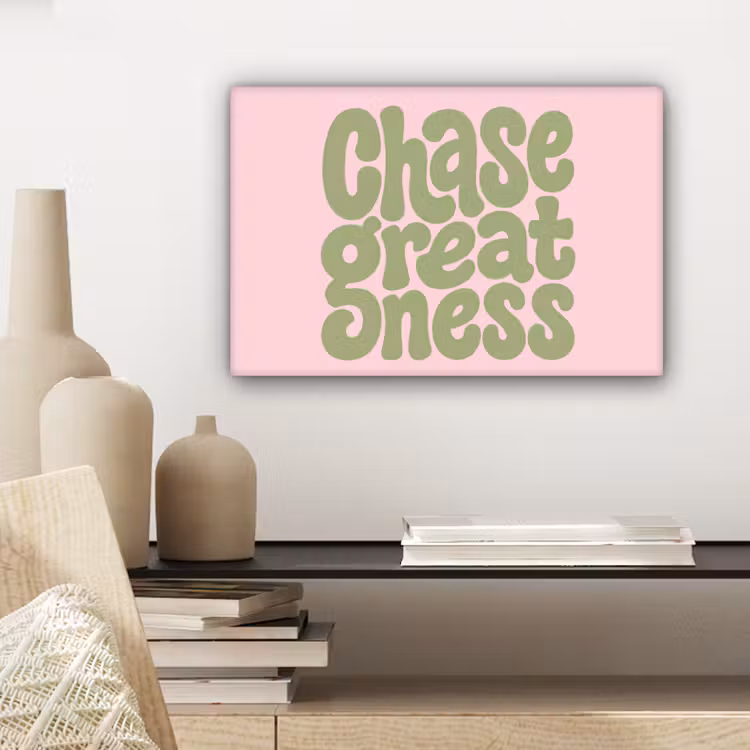 Chase greatness - Groen - Roze - Retro canvas 2cm klein -sfeer6