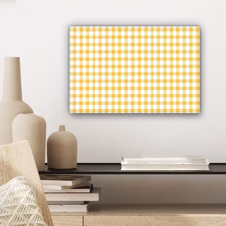 Ruit - Gingham - Klassiek - Geel en Wit canvas 2cm klein 34 -sfeer6