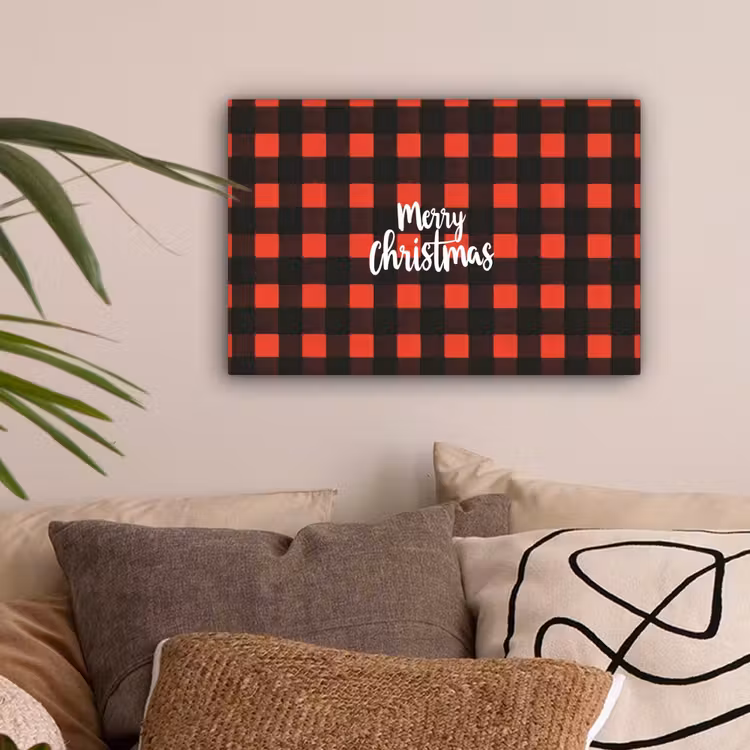 Geruit - Rood - Tekst - Christmas canvas 2cm klein -sfeer1